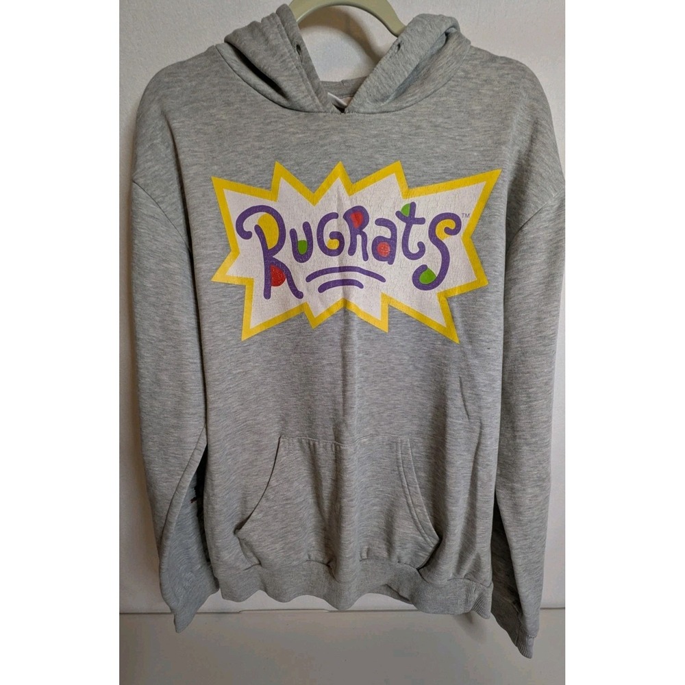Rugrats Sweatshirt Men's Medium Gray Long Sleeve Nickelodeon Cartoon Hoodie